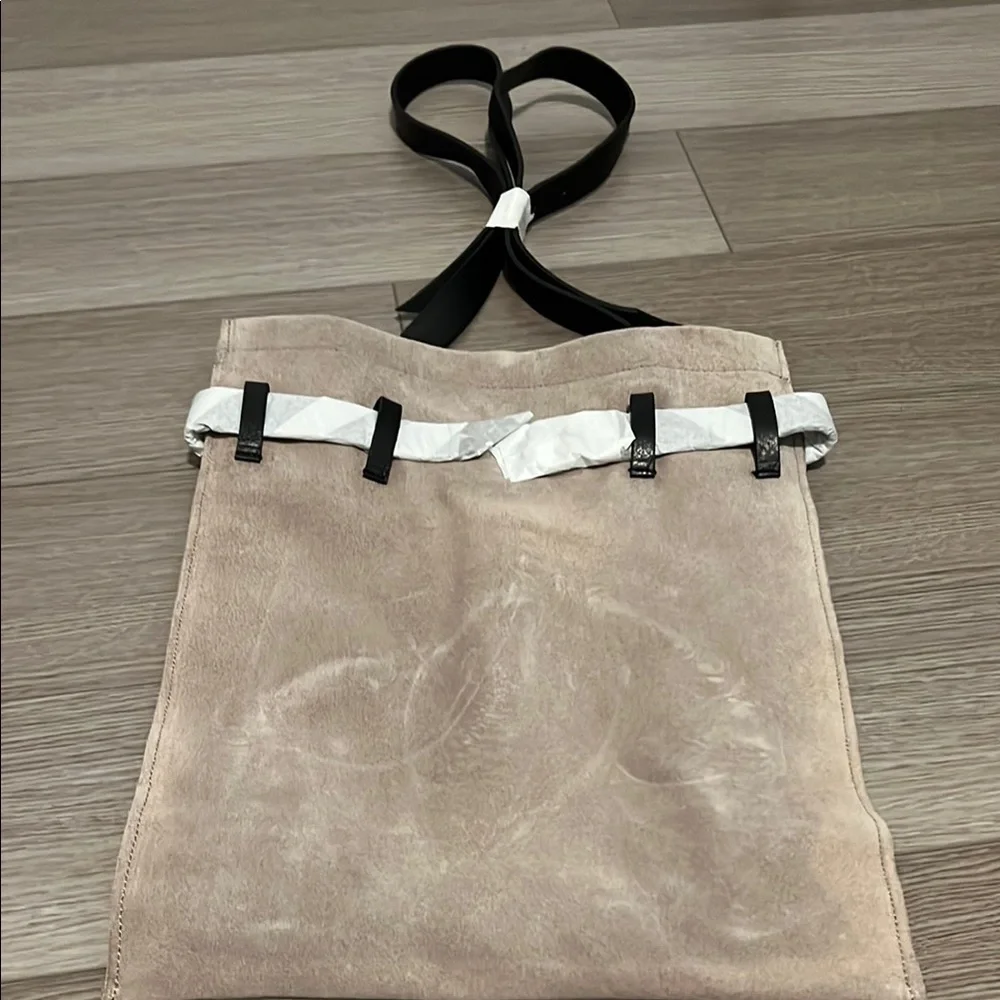 Lovestitch Beige Suede Tote Bag or backpack with leather handles